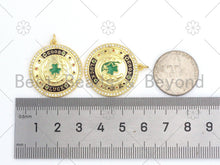 Load image into Gallery viewer, CZ Micro Pave Green Enamel Leaf  On Round Medallion Shape Pendant,18K Gold Filled Good Luck Charm, Necklace Bracelet Charm,25x28mm,Sku#LK380