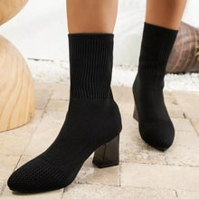 Load image into Gallery viewer, Women's Point Toe Knit Sock Boots | Block Heel Stretch Boots