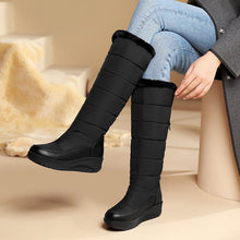 Load image into Gallery viewer, Women's Wedge Heel High-Top Snow Boots – Faux Fur Lined, Rubber Sole | Black &amp; White