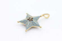 Load image into Gallery viewer, CZ Micro Pave 28x36mm Turquoise Star Pendant/Charm, Cubic Zirconia Pendant/Charm for Necklace Bracelet, Fashion Jewelry Findings, sku#F5