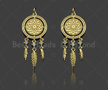 Load image into Gallery viewer, CZ Micro Pave Disc With Feather Shape Pendant Charm,Sku#F1357C