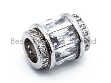 Load image into Gallery viewer, 9x6mm CZ Micro Pave Drum shape Beads, Cubic Zirconia Spacer Gold/Silver/Rose Gold/Gunmetal, European Large Hole Beads, sku#C61