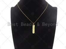 Load image into Gallery viewer, CZ Micro Pave Gold Bar LUCK Pendant, Cubic Zirconia Gold Strip Pendant, Micro pave Luck pendant, 9x43mm, sku#LK137