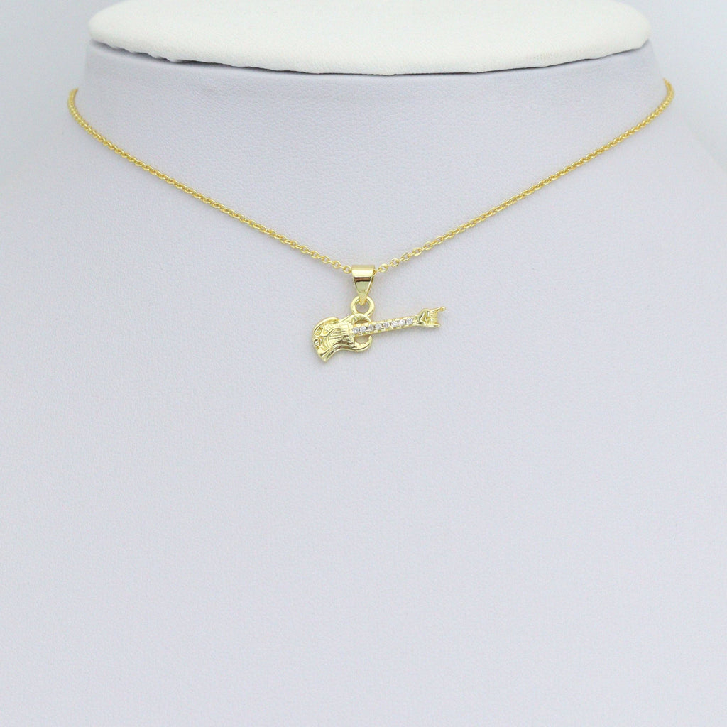 CZ Gold Guitar Charm Pendant, Sku#LK1199