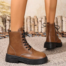 Load image into Gallery viewer, Women's Lace-Up Ankle Combat Boots | Low Heel PU Leather | Khaki Pink Brown