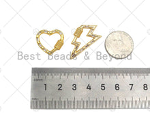 Load image into Gallery viewer, CZ Micro Pave String Heart/Lighting Shape Clasp, CZ Pave Clasp, 18K Gold Carabiner Clasp, 20x18/18x32mm, Sku#FH170
