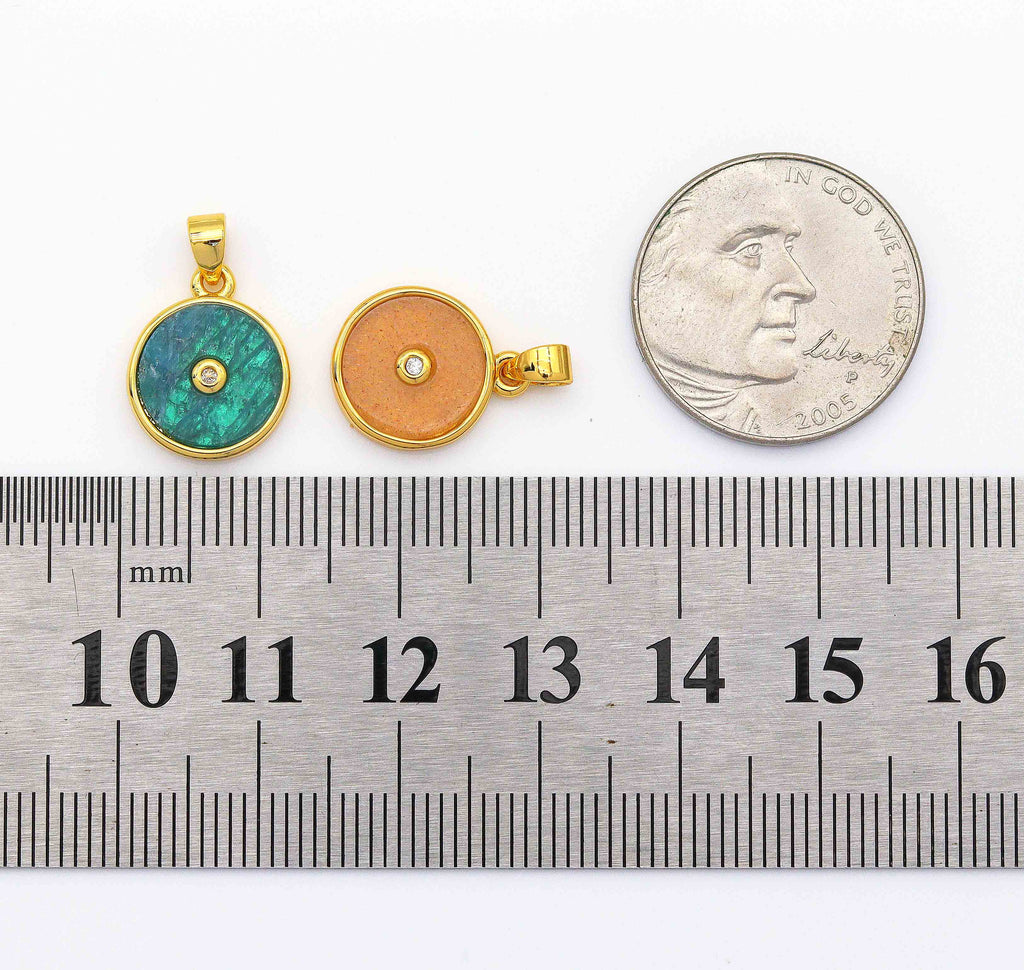 Gold Round Coin Gemstone Charm, Sku#LY13