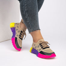 Load image into Gallery viewer, Women's Rainbow Sole Color-Block Woven Athletic Sneakers | Breathable Flat Lace-Up Low-Top