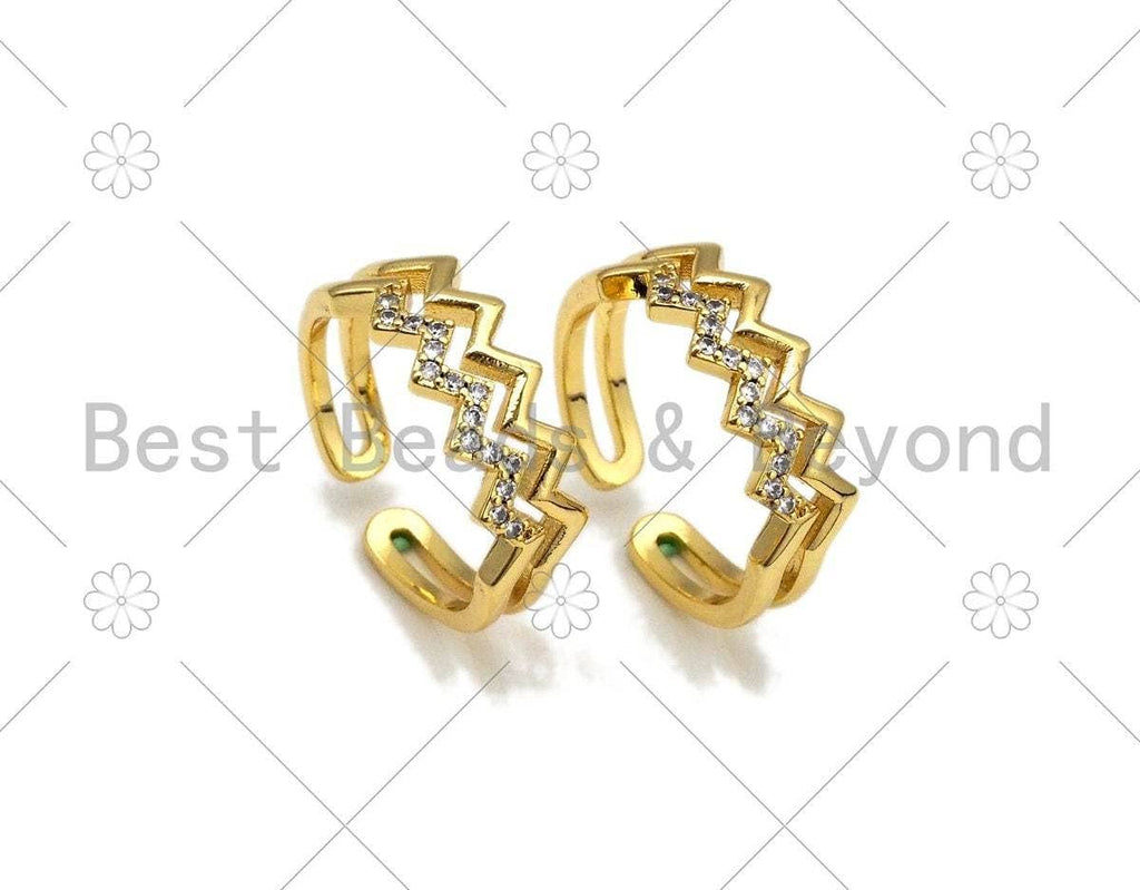 CZ Wave Line Shape Adjustable Ring, Sku#X253