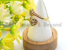 Load image into Gallery viewer, Colorful CZ Micro Pave Two Heads Snake Wrap Spiral Ring, Cubic Zirconia Gold Ring, Adjustable Ring, Open Ring 15x23x17mm,sku#X67