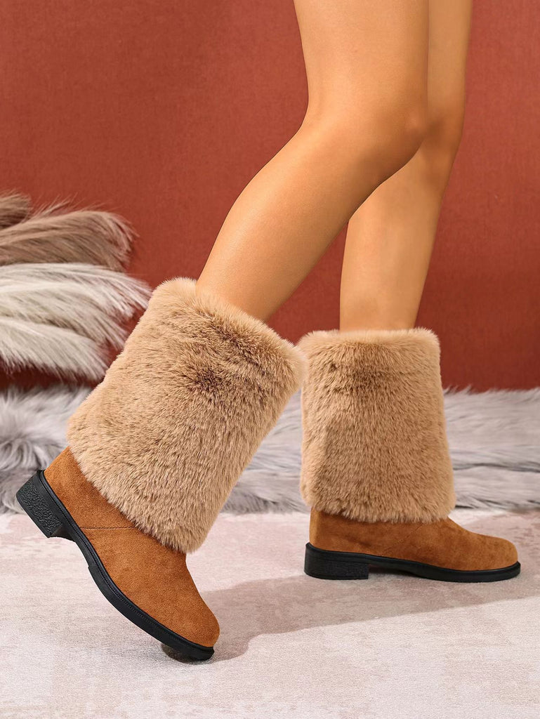Women's Chunky Heel Snow Boots – Faux Fur Lined Mid-Calf Winter Boots