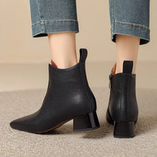 Load image into Gallery viewer, Women's Retro Square-Toe Sheepskin Ankle Boots | Chunky Heel Side-Zip