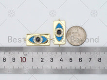 Load image into Gallery viewer, Turquoise Blue Enamel Evil Eye On Rectangle Shape Connector, 18K Gold Filled CZ Micro Pave Enamel Link,Enamel Jewelry,30x13mm,Sku#L596