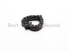 Load image into Gallery viewer, Black CZ Pave On Black Micro Pave Heart Pendant/Charm,Cubic Zirconia Paved Heart Charm, Necklace Bracelet Heart Charm, 9x10mm,1pc, sku#B95