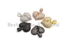 Load image into Gallery viewer, Clear Cz Micro Pave broken Heart Pendant/Charm, CZ Pave Charm in Gold/Rose Gold/Silver Finish, 21x23mm,sku#F648