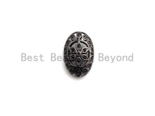 Load image into Gallery viewer, Black CZ Pave On Black  Micro Pave Oval Spacer Beads with Flower Pattern, Black CZ Pave Beads for Bracelet/Necklace, 12x17mm, sku#G416
