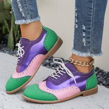 Load image into Gallery viewer, Women's Color-Block Lace-Up Flats Round Toe Casual Shoes – Plus Sizes