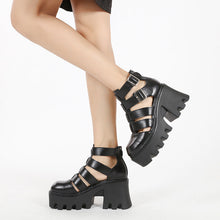 Load image into Gallery viewer, Women's Vintage Roman Sandals | Hollow-Out Woven Square Toe Chunky Platform Heels
