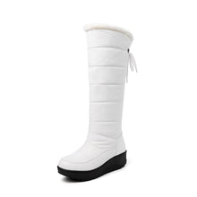 Load image into Gallery viewer, Women's Wedge Heel High-Top Snow Boots – Faux Fur Lined, Rubber Sole | Black &amp; White