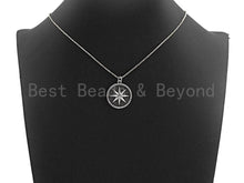 Load image into Gallery viewer, CZ Micro Pave Star on Round Disc Pendant, Antique Silver Tone, Cubic Zirconia Pave Coin Charm Pendant, 25x30mm,sku#F1020C