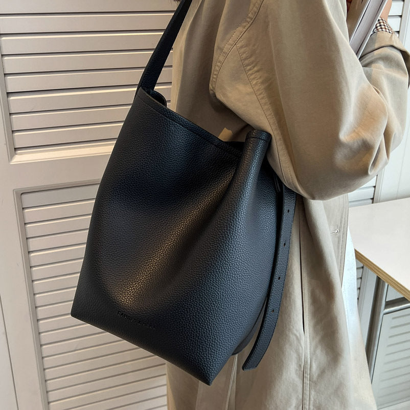 Women's Retro Bucket Bag - High-Capacity PU Leather Shoulder Bag with Compartments