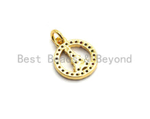 Load image into Gallery viewer, CZ Colorful Micro Pave Round With Eiffel Tower Pendant, Hollow out Round Shaped Pave Pendant, Gold plated, 10x12mm, Sku#F722