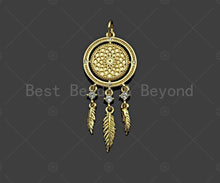 Load image into Gallery viewer, CZ Micro Pave Disc With Feather Shape Pendant Charm,Sku#F1357C