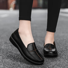 Load image into Gallery viewer, Women's Slip-On Leather Flats - Comfortable Round Toe Wedge Heel Casual Shoes