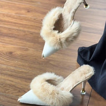 Load image into Gallery viewer, Women's Furry High Heel Slide Sandals - Pointed Toe Elegant Heeled Mules