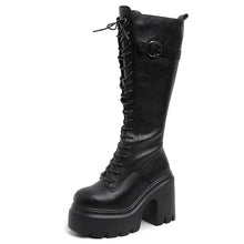 Load image into Gallery viewer, Women's Lace-Up Over-the-Knee Boots - High Heel Chunky Heel Round Toe Side Zipper