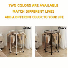 Load image into Gallery viewer, 360° Rotating Freestanding Clothing Rack – Hexagonal Carbon Steel Organizer with Wheels