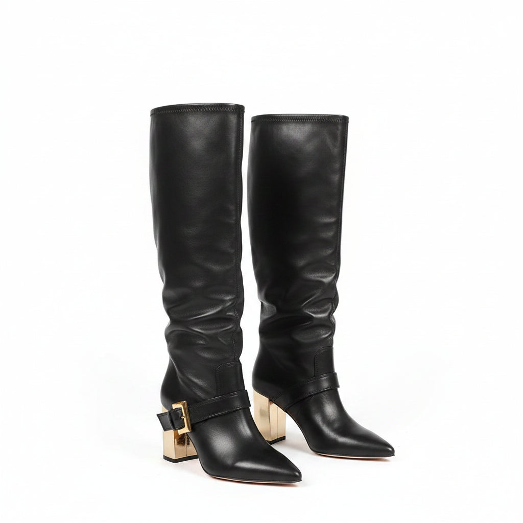 Women's Pointed-Toe High-Heel Boots – Slimming Tapered Leg | Matte Black, Glossy Black, Angora Red
