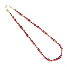 Load image into Gallery viewer, Gold Fuchsia Rectangle CZ Link Chain Necklace, Sku#A352