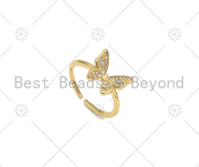 Load image into Gallery viewer, CZ Micro Pave Butterfly Shape Adjustable Ring,18K Gold Filled Butterfly Open Ring, CZ Butterfly Ring, 20mm,Sku#X215