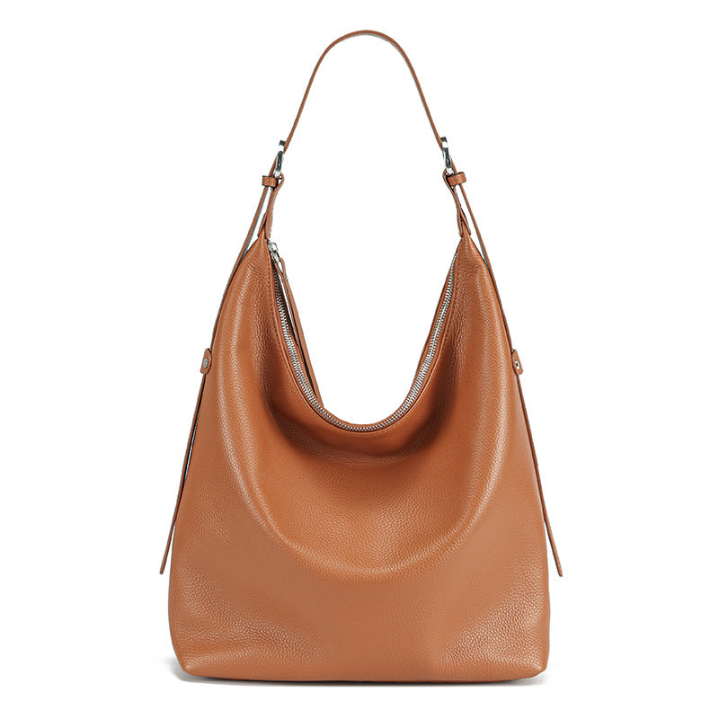 Women's Genuine Leather Bucket Shoulder Bag – Large Capacity Everyday Handbag