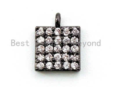 CZ Clear Micro Pave Small Square Charm for Bracelet,Gold/Rose Gold/Silver/Gunmental plated, Pave Dangle Charms, 6x8mm,Sku#B66