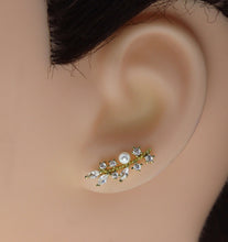 Load image into Gallery viewer, Gold Ear Climber Earrings, Pearl Branch Earrings, Sku#B225