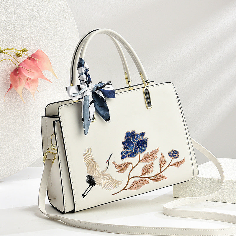 Chinese Embroidered Crane Crossbody Tote Bag for Women - Fashion Handbag with Multiple Compartments