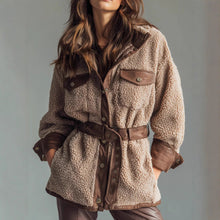 Load image into Gallery viewer, Women's Wear Thickened Lamb Fur Spliced PU Leather Pocket Leather Belt Retro Coat