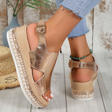 Load image into Gallery viewer, Women's Shiny Hollow Wedge Sandals - Fish Mouth Peep Toe Buckle Strap Summer Shoes