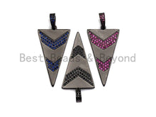 Load image into Gallery viewer, Gunmetal Triangle Shape with Blue/Pink/Black Arrow Pave CZ Pendant, CZ Pave Pendant, 20x46mm, sku#X103