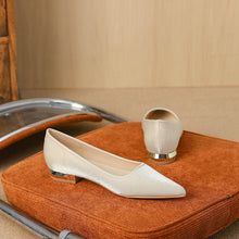 Load image into Gallery viewer, Women's Pointed Toe Chunky Heel Satin Flats – Elegant Slip-On Dress Shoes | Sarah Express