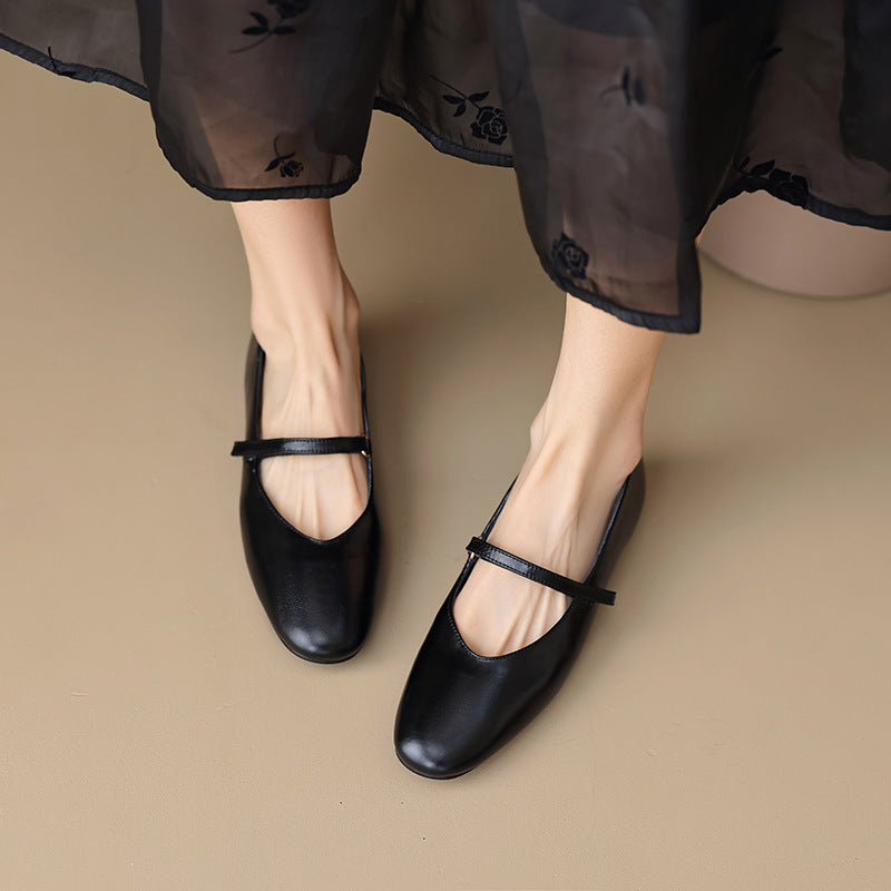 Mary Jane Flats | Cowhide Leather Buckle Shoes