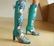 Load image into Gallery viewer, Floral Patchwork Bowknot Over-the-Knee Boots