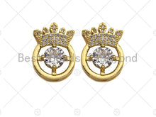Load image into Gallery viewer, 18K Gold Micro CZ Pave with Big CZ Crown Pendant, Gold Crown Charm,  Crown Beads, Jewelry Findings, 14x20mm, sku#LK47