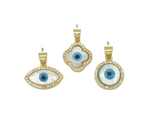 Load image into Gallery viewer, CZ Evil Eye Clover Flower MOP Pendant, Sku#L652