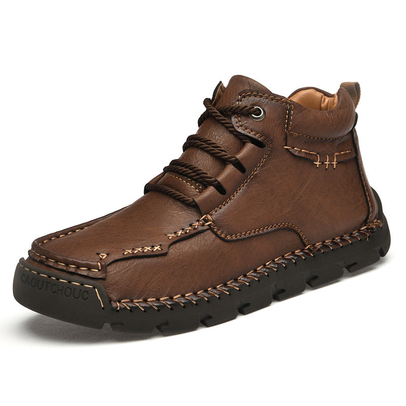 Men's Retro Casual Velvet Warm Cotton Shoes | Thick Sole Lace-Up Sneakers | Black Brown Khaki