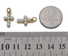 Load image into Gallery viewer, Cute Gold CZ Pearl Cross Charm, Sku#LD341