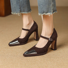 Load image into Gallery viewer, Women's Retro Square Toe Mary Jane Heels with Buckle Strap - Chunky High Heel Pumps