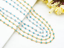 Load image into Gallery viewer, 1 Foot/Yard-Blue Turquoise Beaded Chain-4mm/6mm/8mm Turquoise Beads-Gold Silver Gunmetal Plated Bezel Chain, Bezel Connector beads, sku#A3